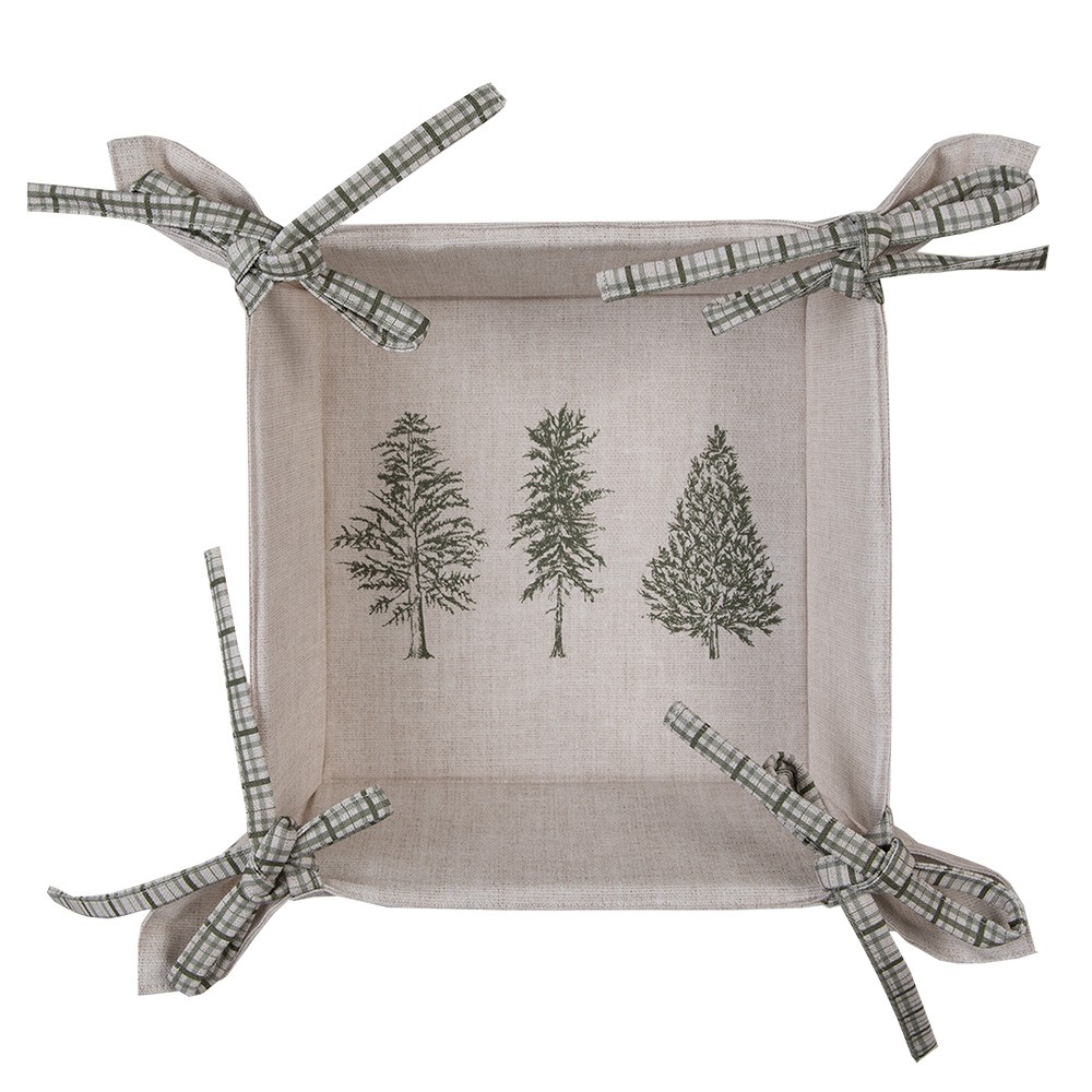 Béžový bavlněný košík na pečivo se stromky Natural Pine Trees - 35*35*8 cm Clayre & Eef