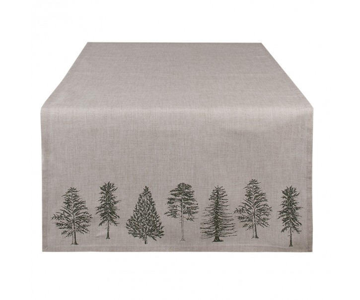 Béžový bavlněný běhoun se stromky Natural Pine Trees - 50*140 cm