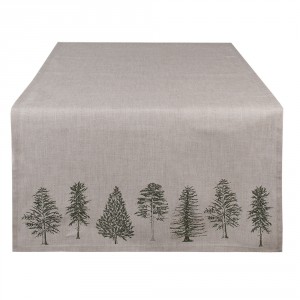 Béžový bavlněný běhoun se stromky Natural Pine Trees - 50*140 cm