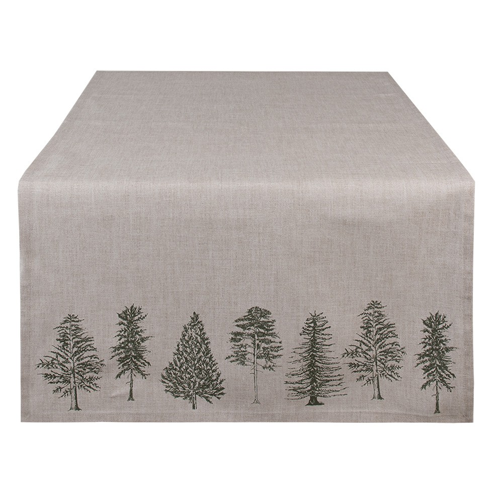 Béžový bavlněný běhoun se stromky Natural Pine Trees - 50*140 cm Clayre & Eef