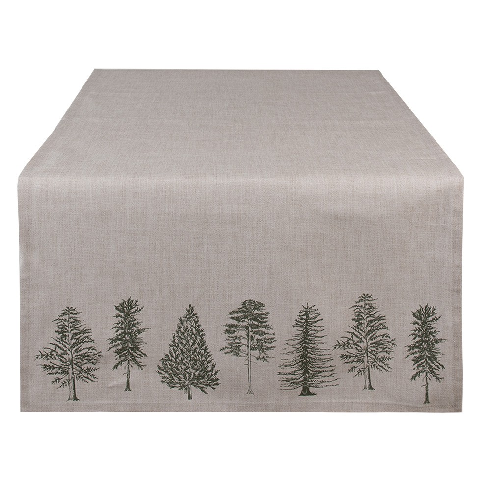 Béžový bavlněný běhoun se stromky Natural Pine Trees - 50*140 cm