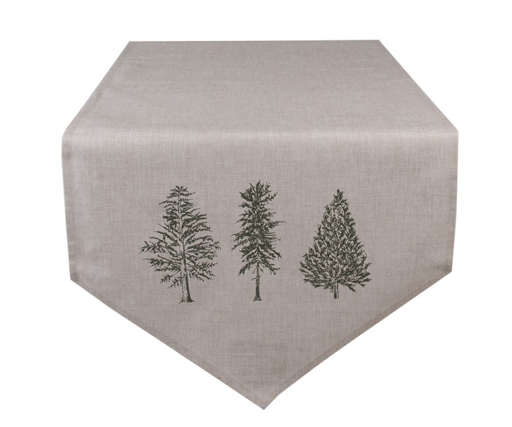 Béžový bavlněný běhoun se stromky Natural Pine Trees - 50*160 cm