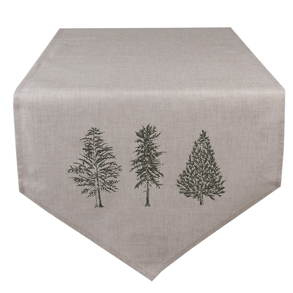 Béžový bavlněný běhoun se stromky Natural Pine Trees - 50*160 cm Clayre & Eef