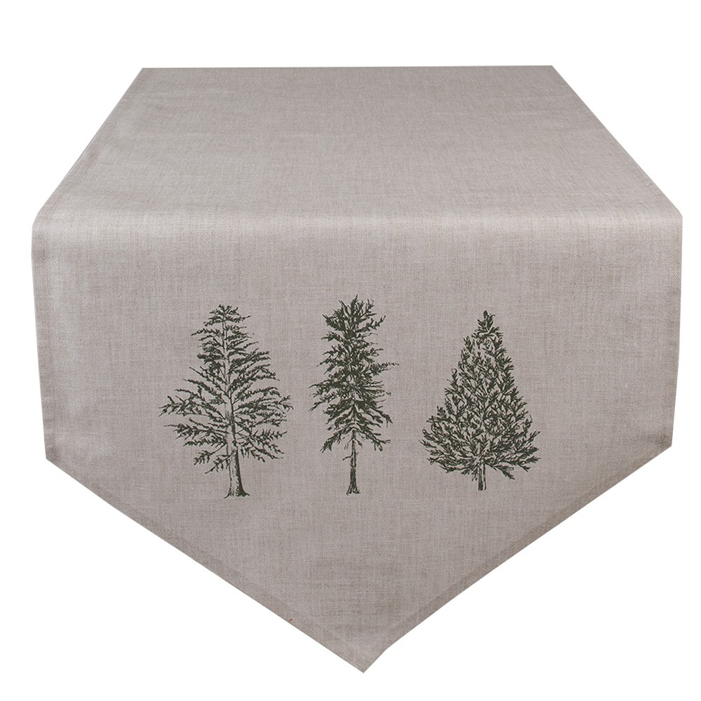Béžový bavlněný běhoun se stromky Natural Pine Trees - 50*160 cm