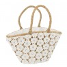 Plážová pletená taška s kytičkovou krajkou Beach Bag Flower - 54*24*30cm Materiál: rákosBarva: béžová, přírodní hnědá