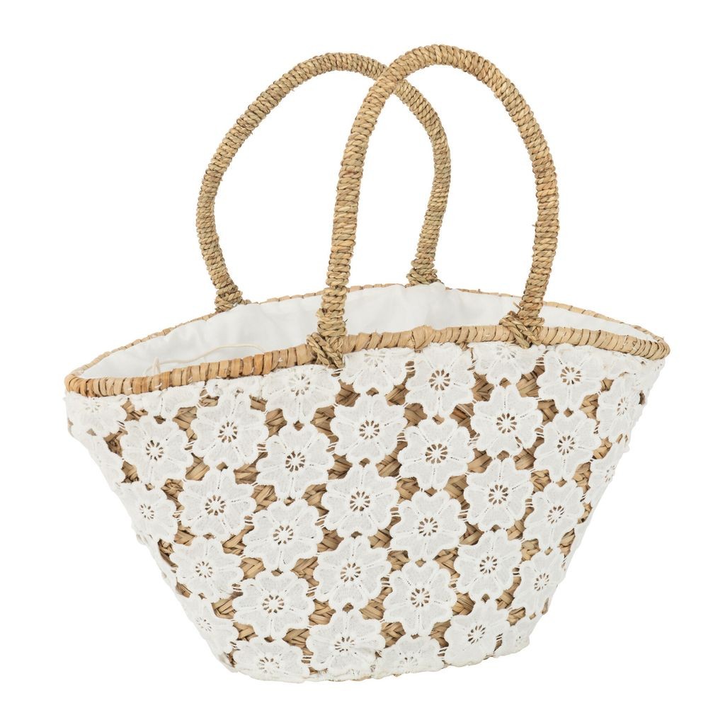 Plážová pletená taška s kytičkovou krajkou Beach Bag Flower - 54*24*30cm