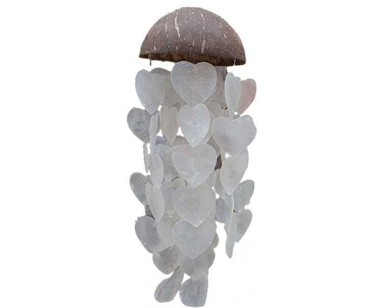 Přírodně - hnědá zvonkohra se srdíčkovými mušlemi Coco Shells - Ø14 *40cm Ostatn&iacute;