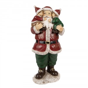 Červená vánoční dekorace socha Santa s dětmi - 10*8*21 cm