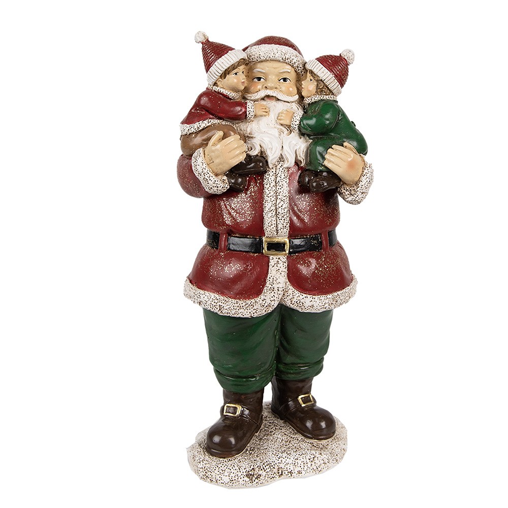 Červená vánoční dekorace socha Santa s dětmi - 10*8*21 cm