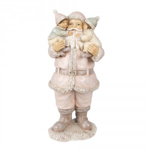 Růžová vánoční dekorace Socha Santa s dětmi - 10*8*21 cm