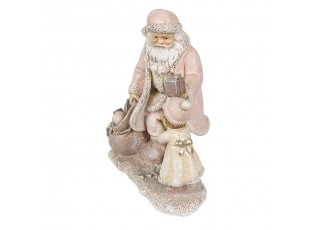 Růžová vánoční dekorace Socha Santa s děvčátkem - 14*9*14 cm