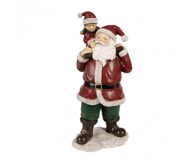 Červená vánoční dekorace socha Santa s chlapcem - 11*8*23 cm