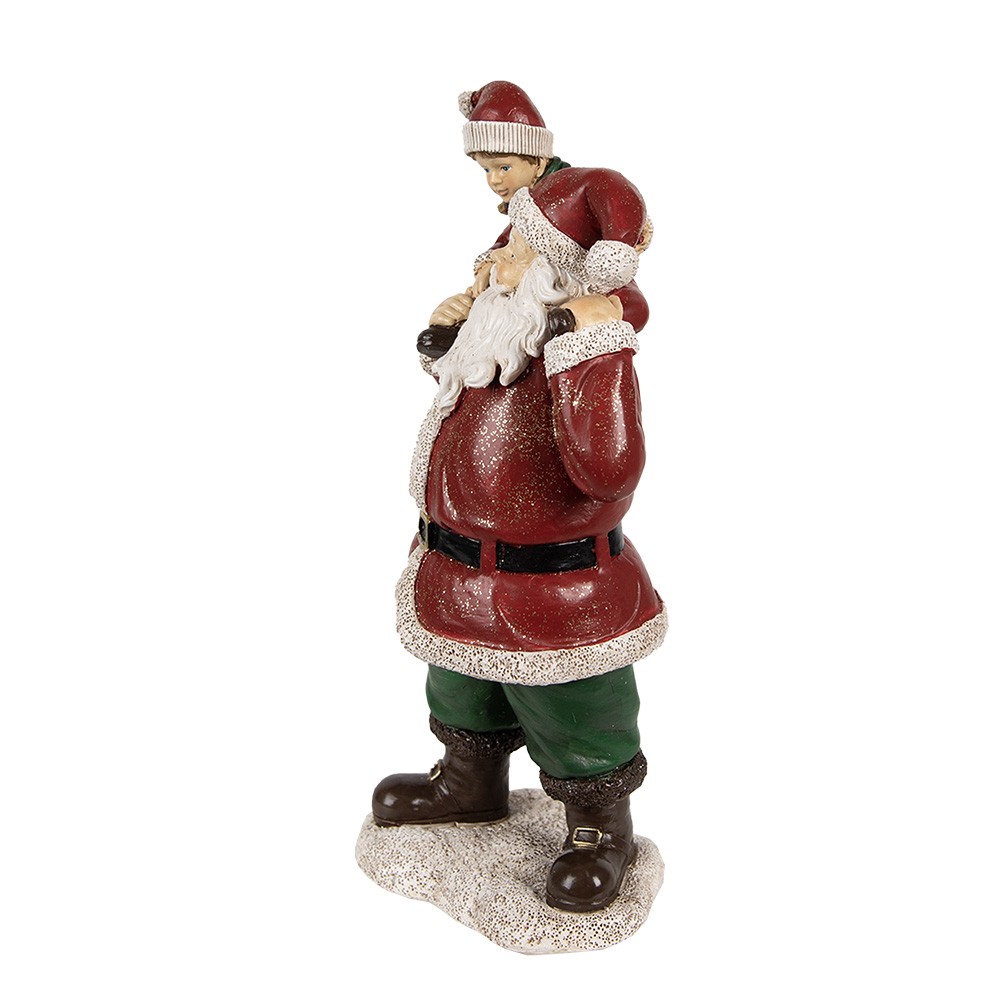 Červená vánoční dekorace socha Santa s chlapcem - 11*8*23 cm
