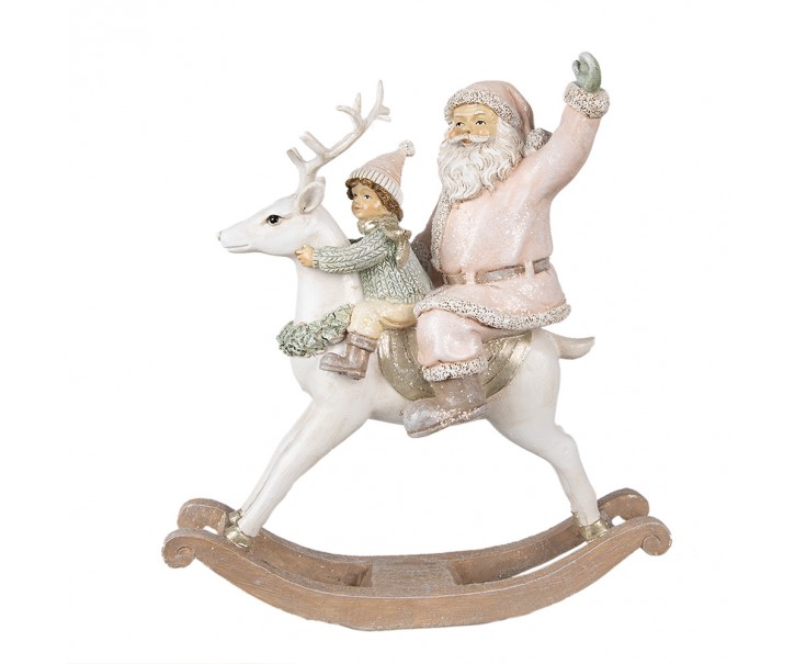 Vánoční dekorace socha Santa na houpacím jelínkovi - 21*8*23 cm