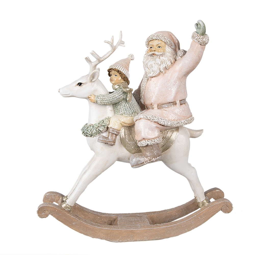 Vánoční dekorace socha Santa na houpacím jelínkovi - 21*8*23 cm Clayre & Eef