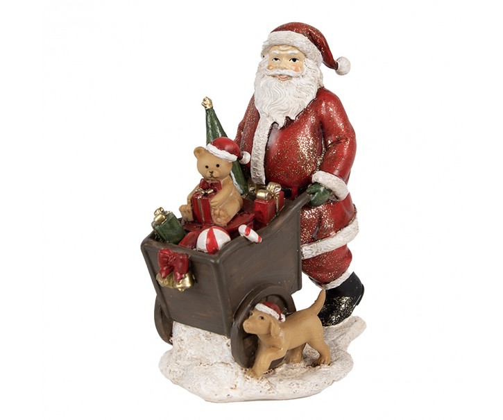 Vánoční dekorace socha Santa s vozíkem dárků - 12*8*15 cm