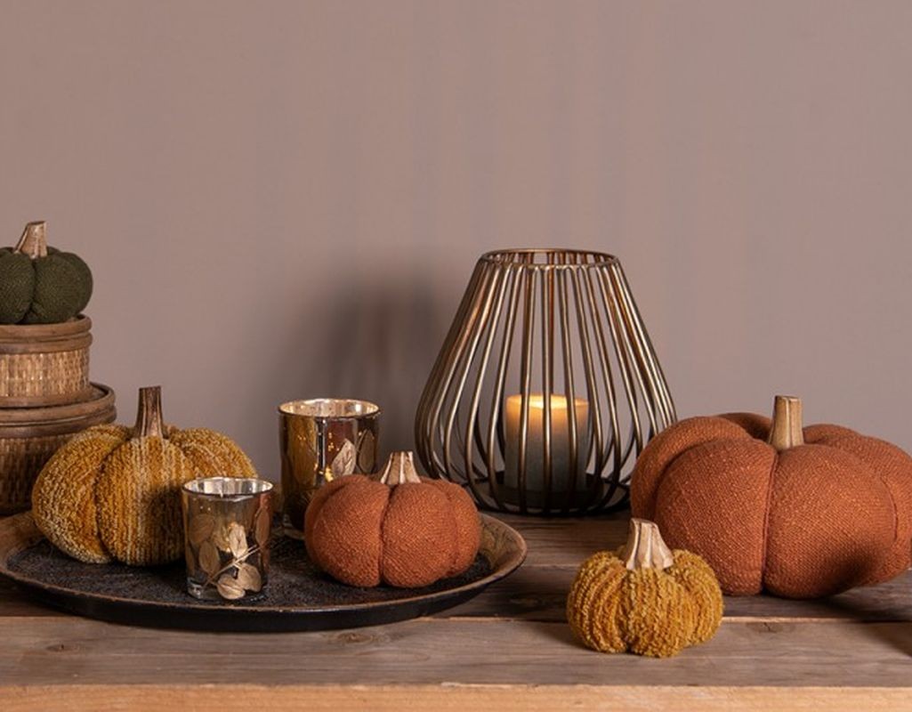 Oranžová textilní dekorace dýně Pumpkin - Ø 12*10 cm