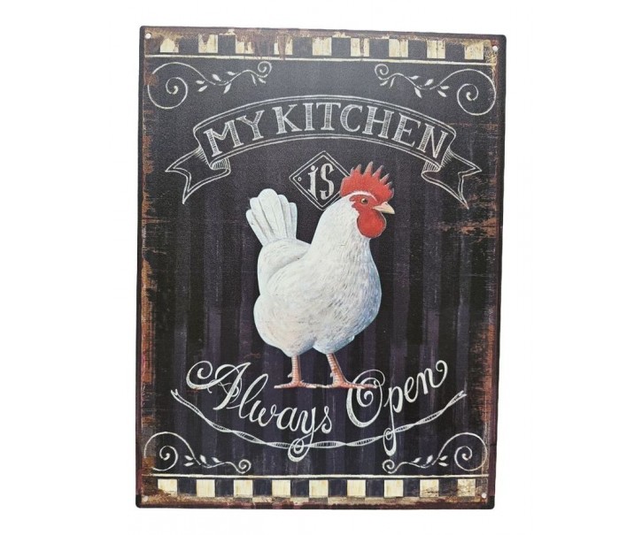 Černá antik nástěnná kovová cedule s kohoutkem My Kitchen - 25*33cm