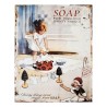 Béžová antik nástěnná kovová cedule děvčátko s panenkou Soap - 20*25 cm