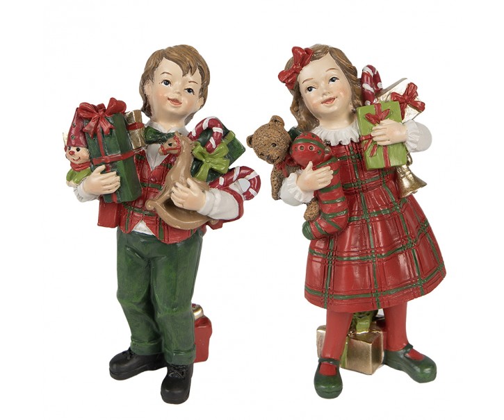 2ks vánoční dekorace chlapec a dívka s dárečky - 7*6*13 / 7*5*13 cm