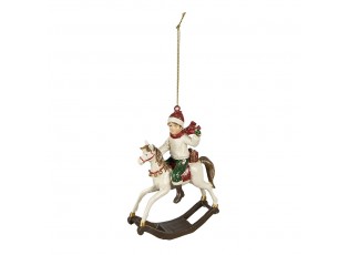 Bílá vánoční závěsná dekorace chlapec na houpacím koníkovi - 9*5*12 cm