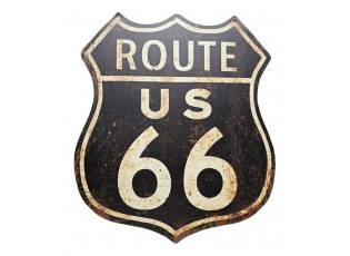 Černá antik nástěnná kovová cedule Route 66 - 30*35 cm