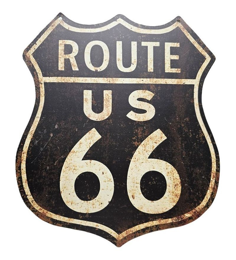 Levně Černá antik nástěnná kovová cedule Route 66 - 30*35 cm 8PL-538830353333