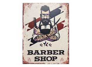 Béžová antik nástěnná kovová cedule Barber Shop - 25*33 cm