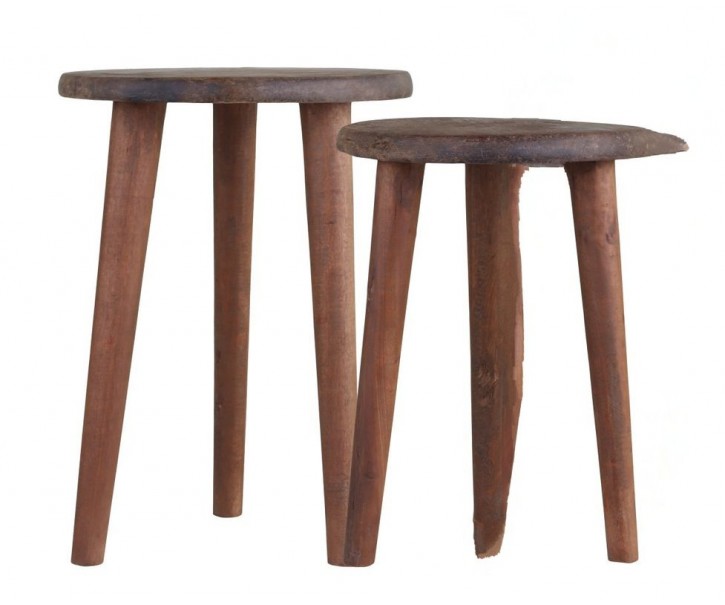 2ks retro dřěvěná stolička Grimaud Unique - Ø26*34/ Ø22*30cm