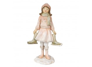 Růžová vánoční dekorace socha děvče s bruslemi - 13*9*21 cm