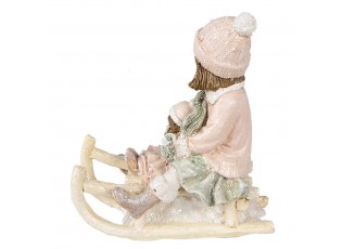 Vánoční dekorace socha děvče s panenkou na sáňkách - 10*6*11 cm