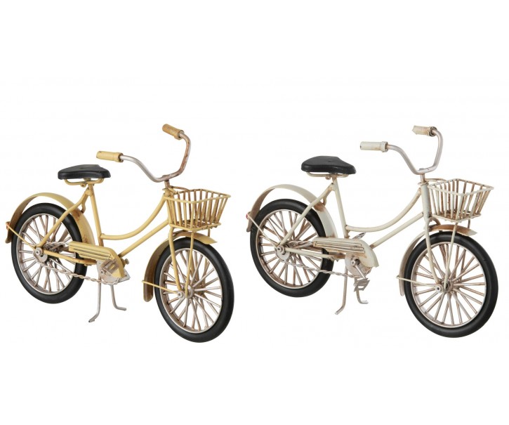 2ks béžový a žlutý antik kovový retro model kola Womens Bike - 23*8*12 cm