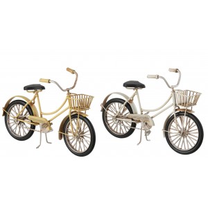 2ks béžový a žlutý antik kovový retro model kola Womens Bike - 23*8*12 cm