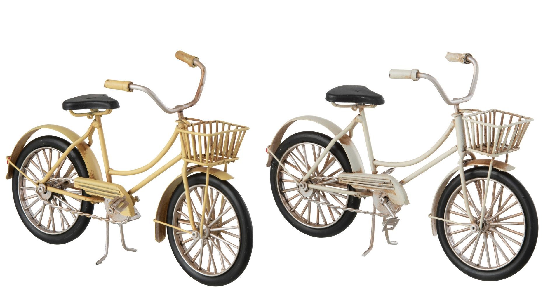 Levně 2ks béžový a žlutý antik kovový retro model kola Womens Bike - 23*8*12 cm 23647