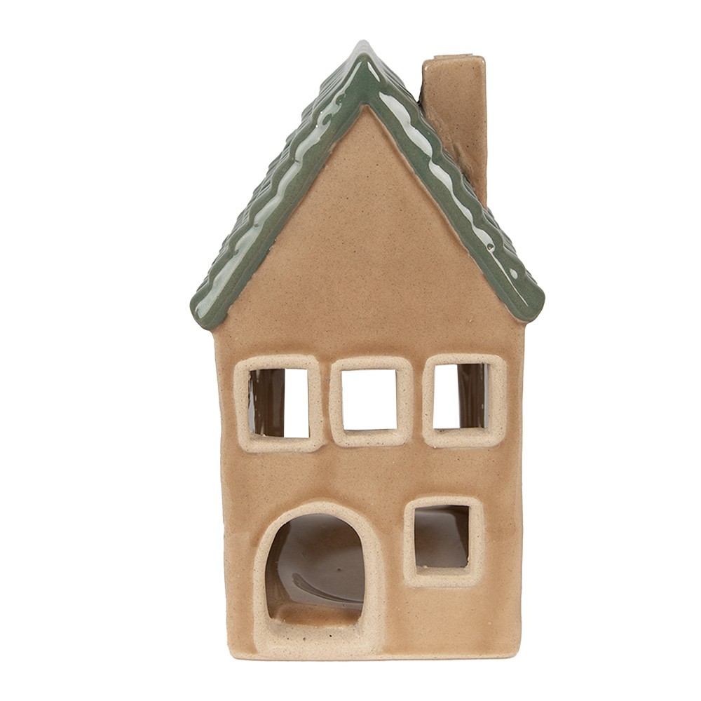 Hnědý porcelánový domek svícen na čajovou svíčku Candle House - 8*8*15 cm