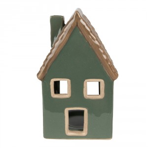 Zelený porcelánový domek svícen na čajovou svíčku Christmas House - 9*8*15 cm