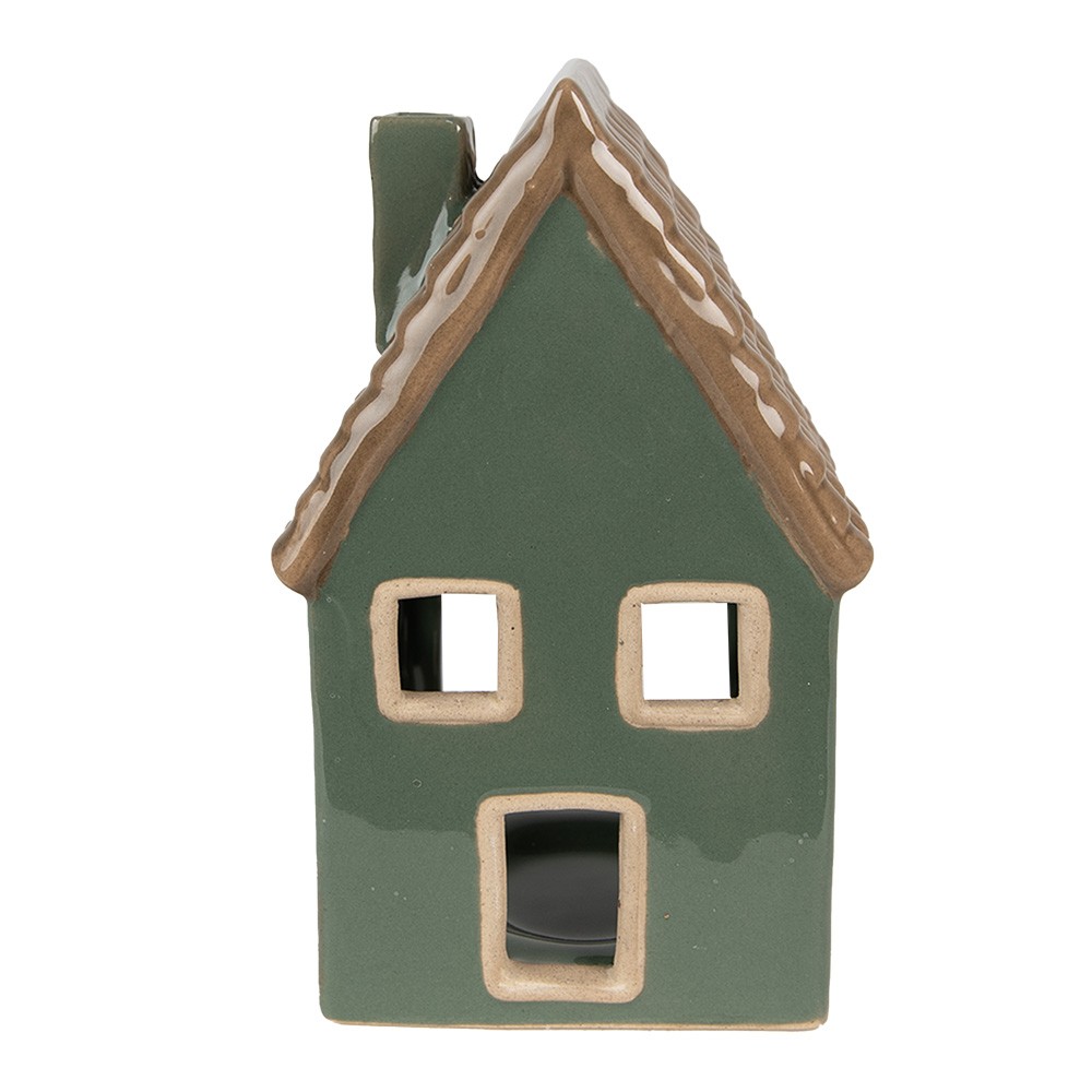 Zelený porcelánový domek svícen na čajovou svíčku Christmas House - 9*8*15 cm