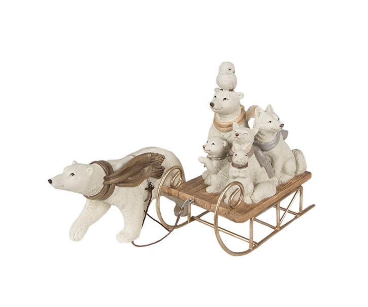 Vánoční dekorace socha ledního medvěda se sáňkami a zvířátky - 30*8*15 cm