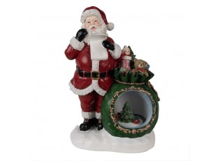 Červená vánoční dekorace Santa s pytlem dárků a led světýlky - 26*16*36 cm