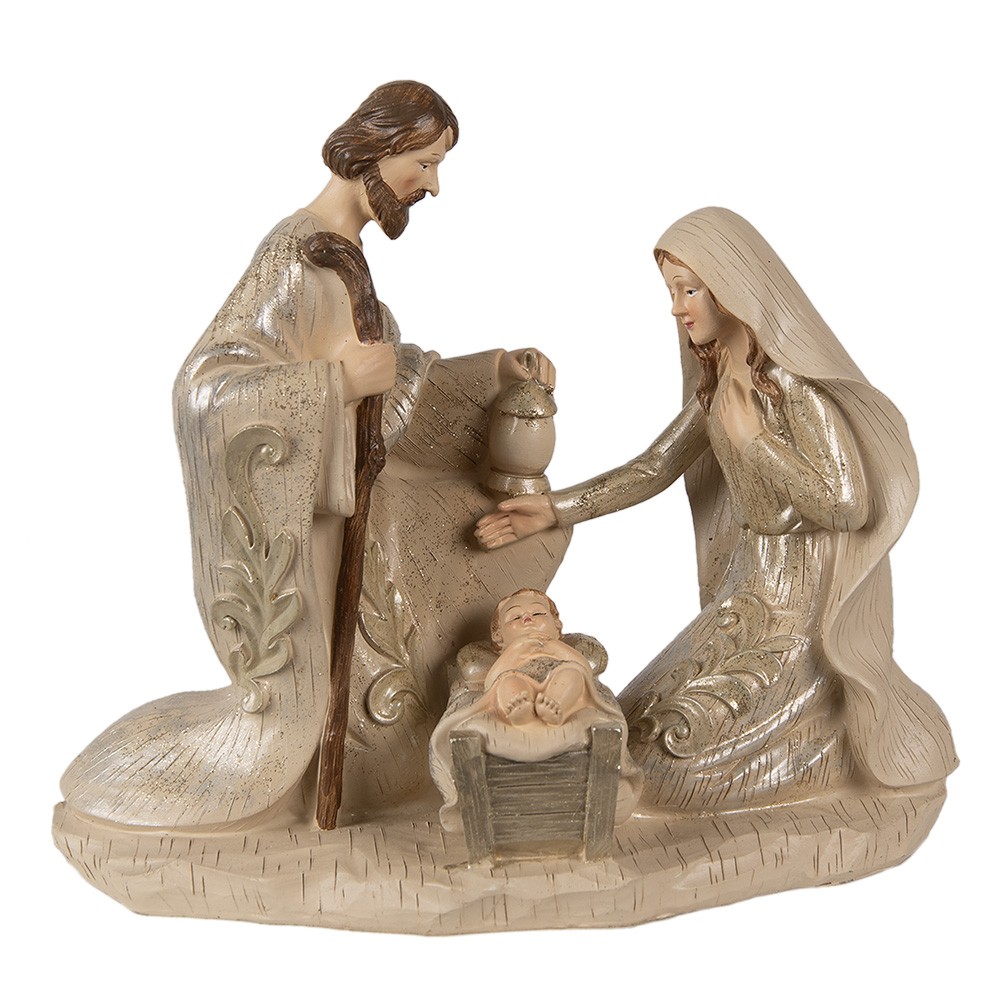 Béžová vánoční dekorace socha vánoční betlém Svatá rodina - 27*13*23 cm 6PR3930