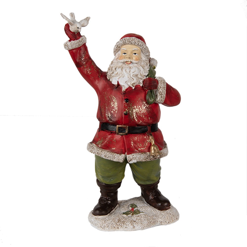 Vánoční dekorace Socha Santa s pytlem a holubicí - 13*10*23 cm Clayre & Eef