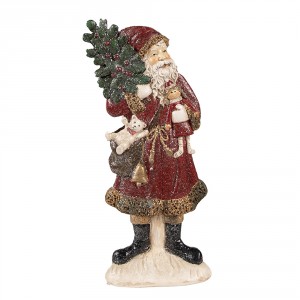 Červená vánoční dekorace socha Santa se stromkem - 9*4*23 cm