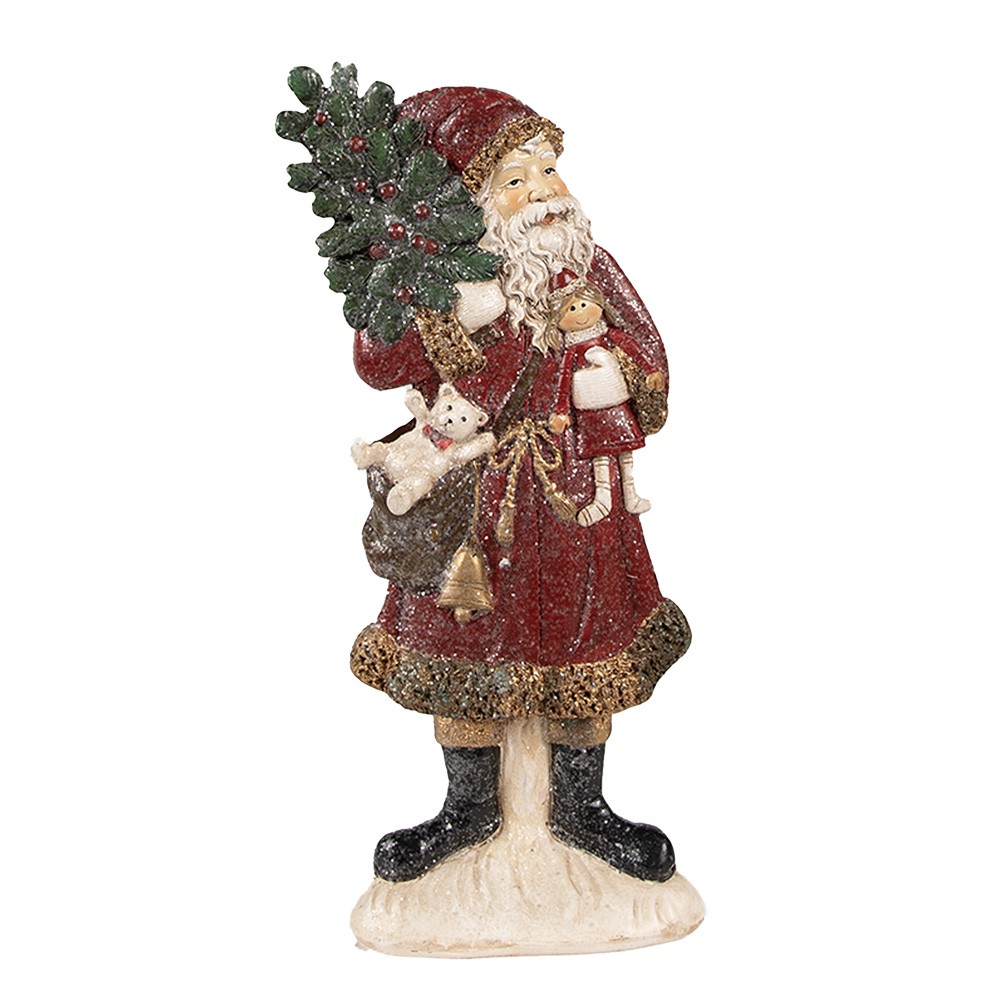 Levně Červená vánoční dekorace socha Santa se stromkem - 9*4*23 cm 6PR4925