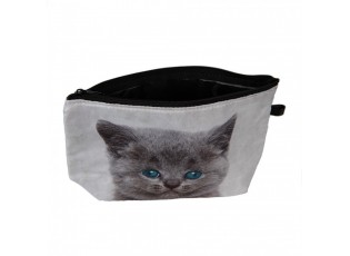 Šedá dámská toaletní taška s kočičkou - 22*13*18 cm