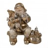 Zlatá vánoční dekorace Santa s děvčátkem a dárky - 15*11*17 cm