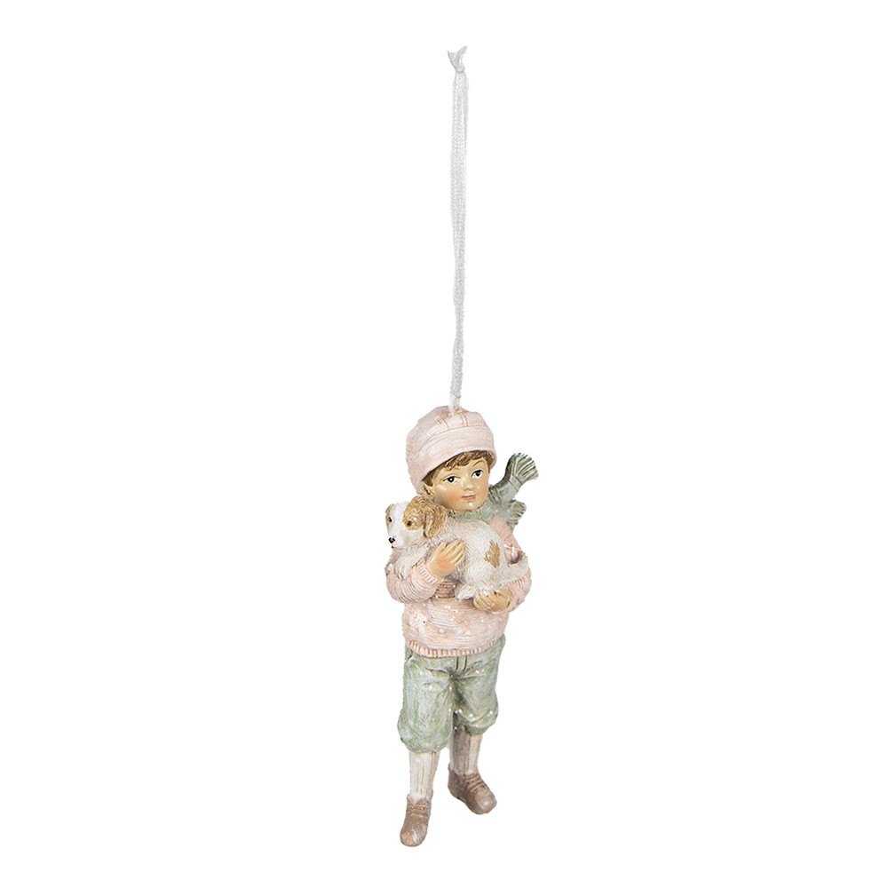 Růžová závěsná dekorace chlapec s pejskem - 6*4*11 cm