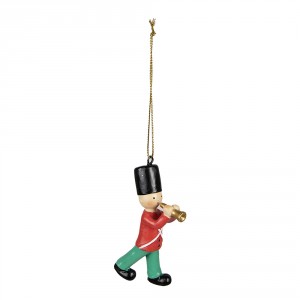 Červeno-zelená závěsná dekorace vojáček s trubkou - 4*2*8 cm