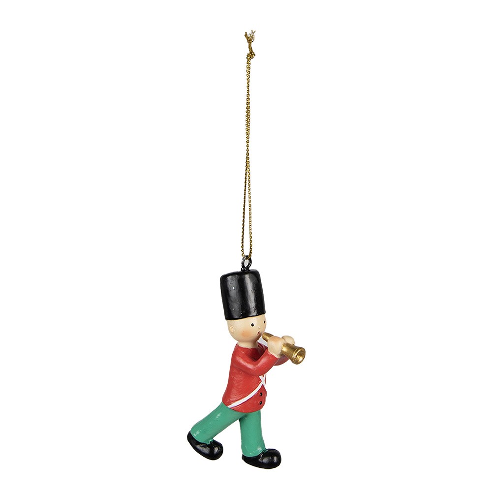 Červeno-zelená závěsná dekorace vojáček s trubkou - 4*2*8 cm