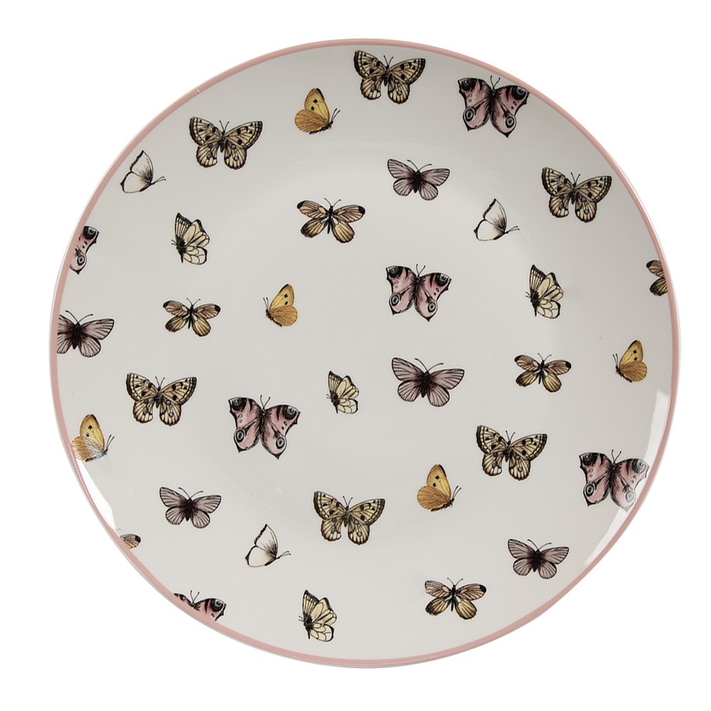 Porcelánový dezertní talířek s motýlky Butterfly Paradise - Ø 20*2 cm Clayre & Eef