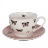 Porcelánový šálek s podšálkem s motýlky Butterfly Paradise - 12*9*6 cm / Ø14*2 cm / 200 mlBarva: béžově bílá, růžováMateriál: porcelánHmotnost: 0,394 kg